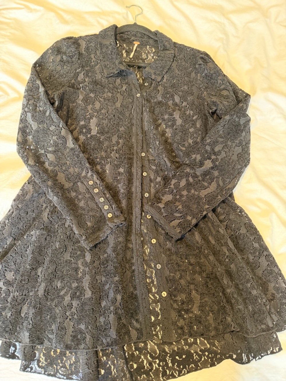 Free People Black Lace Button-Front Tunic